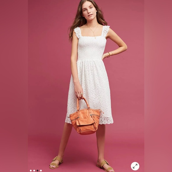 Anthropologie Maeve Anastasi Lace White Midi Dress - Picture 2 of 12